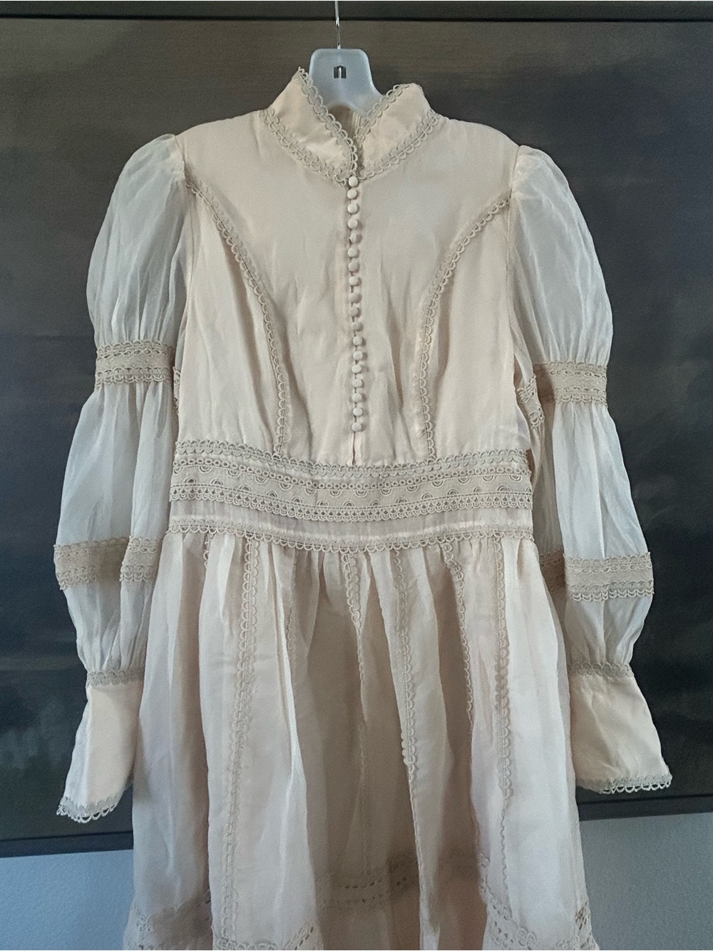 NWT CIDER CHIFFON HIGH NECK CONTRASTING LACE CINCHED WAIST A-LINE MAXI DRESS - Picture 15 of 16